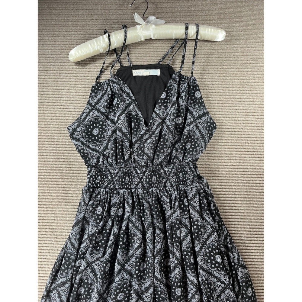 Cloud Sky Womens Paisley Medallion Smocked Waist Ruffle Maxi Dress Black White M